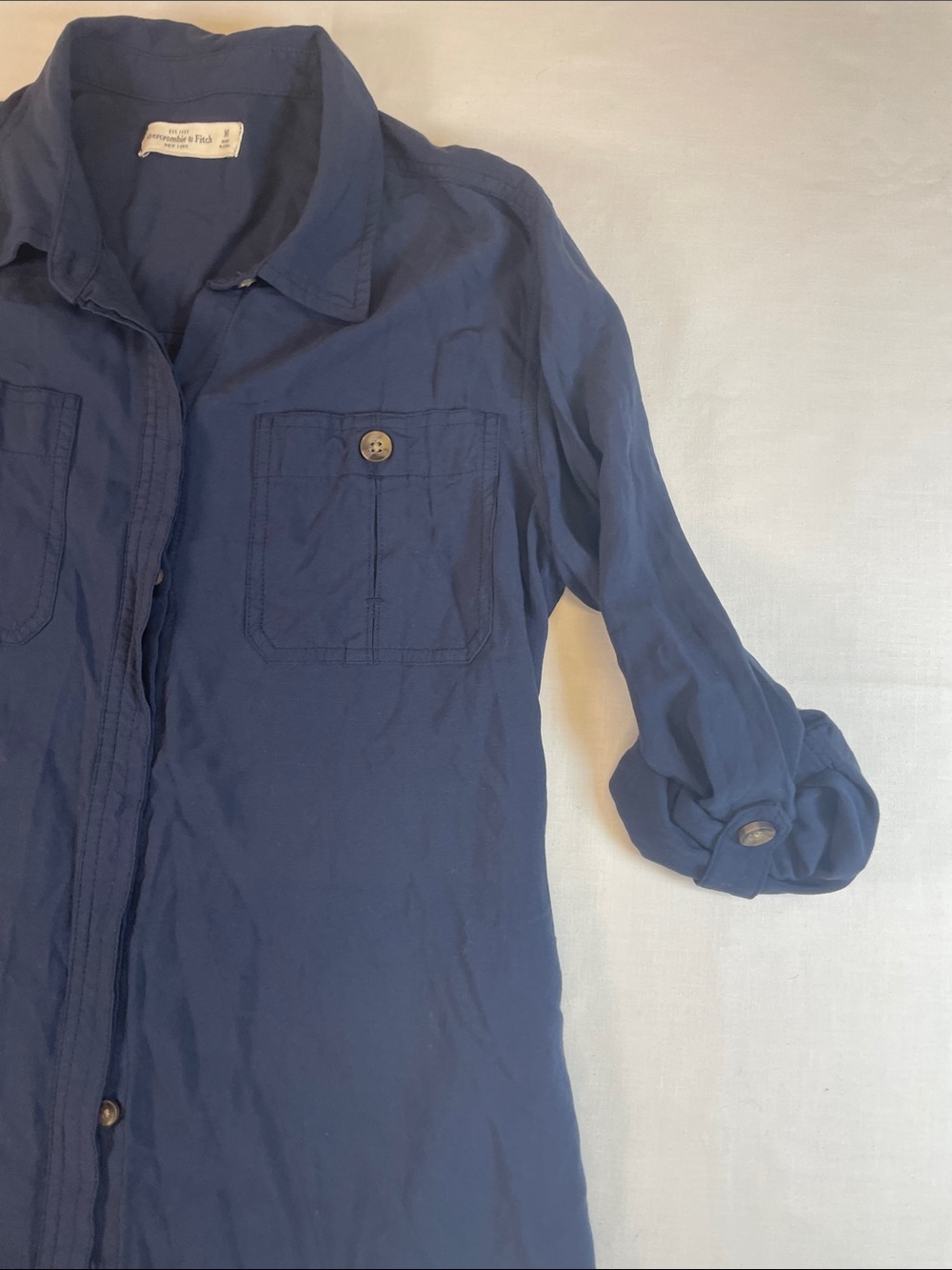 AB&F cobalt button down collar roll L/S wood look buttons Viscose M - Picture 4 of 9